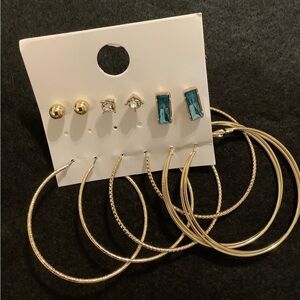 Gold and Blue Earring Set of 6 pairs